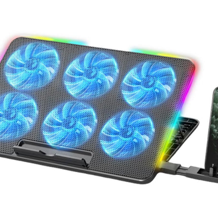 Portable Gaming Laptop Cooling Pad 6 Powerful Fan Table Stand Cooler with Phone Holder