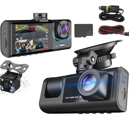 3 Channel Dash Cam Front and Rear Inside with 32GB SD Card 1080P Dash Camera Full HD 170 Degree Wide Angle Dashboard Camera