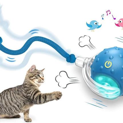 Motion Activate Interactive Cat Toy Rechargeable Smart Rolling Ball with Rope Red