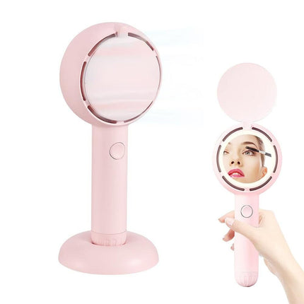 Mini Handheld Fan with LED Light Makeup Mirror Rechargeable Portable Fan White