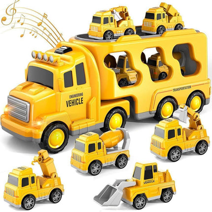 Construction Truck Toys with 6 Mini Cars for Electric Carrier Toy Set