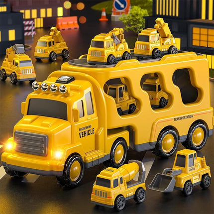 Construction Truck Toys with 6 Mini Cars for Electric Carrier Toy Set