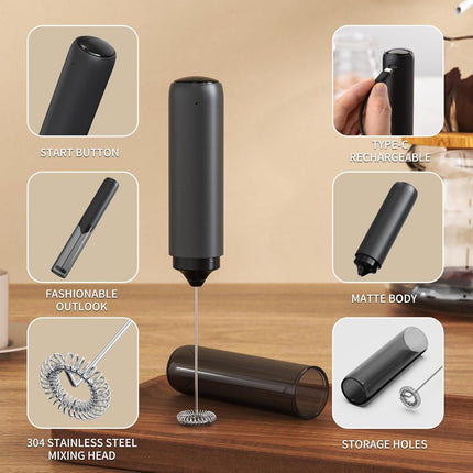 Electric Rechargeable Milk Mixer Handheld Frother USB Charging Black 1pc