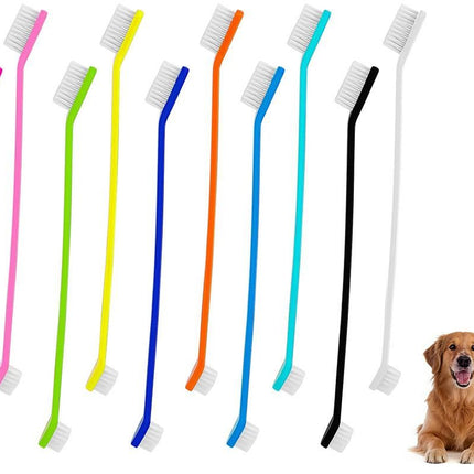10 Pcs Pet Toothbrush Dual-End Long Handle for Dogs Cats