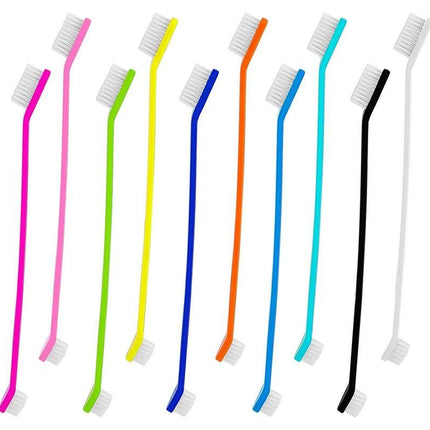 10 Pcs Pet Toothbrush Dual-End Long Handle for Dogs Cats
