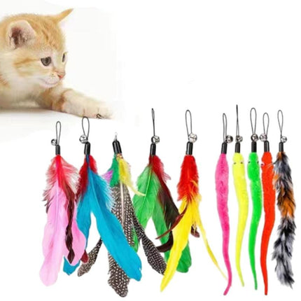 12Pcs Kitten Cat Feather Toy Bell Wand Teaser Rod Interactive Play Pet Toy