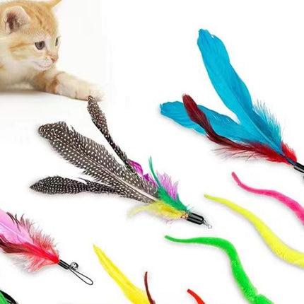 12Pcs Kitten Cat Feather Toy Bell Wand Teaser Rod Interactive Play Pet Toy