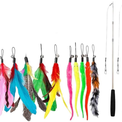 12Pcs Kitten Cat Feather Toy Bell Wand Teaser Rod Interactive Play Pet Toy
