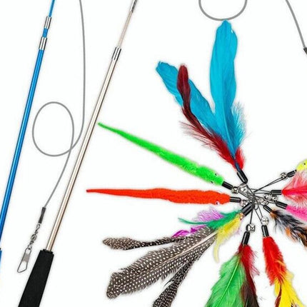 12Pcs Kitten Cat Feather Toy Bell Wand Teaser Rod Interactive Play Pet Toy