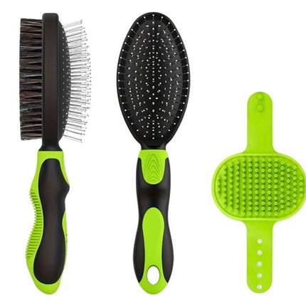 2 Pack Pet Grooming Brush Set Deshedding Double Sided Comb Massage Brush-Green
