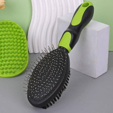 2 Pack Pet Grooming Brush Set Deshedding Double Sided Comb Massage Brush-Green