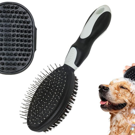 2 Pack Pet Grooming Brush Set Deshedding Double Sided Comb Massage Brush-Green