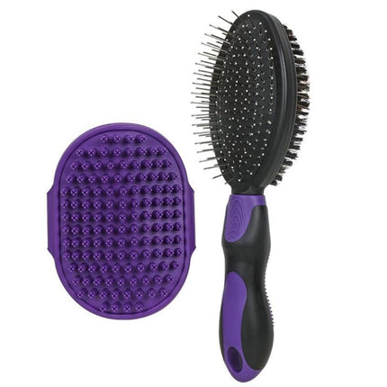 2 Pack Pet Grooming Brush Set Deshedding Double Sided Comb Massage Brush-Purple