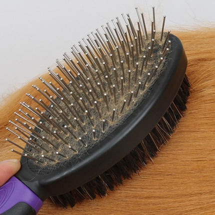 2 Pack Pet Grooming Brush Set Deshedding Double Sided Comb Massage Brush-Purple