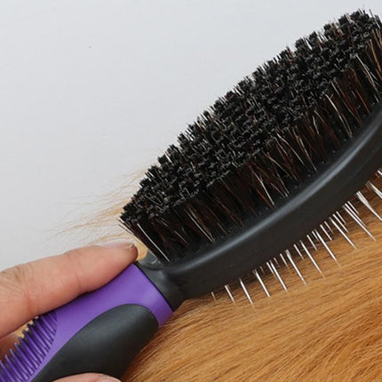 2 Pack Pet Grooming Brush Set Deshedding Double Sided Comb Massage Brush-Purple