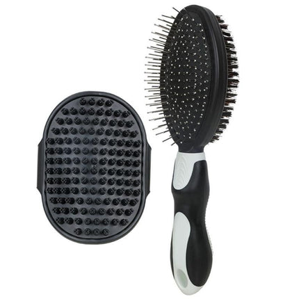 2 Pack Pet Grooming Brush Set Deshedding Double Sided Comb Massage Brush-Black