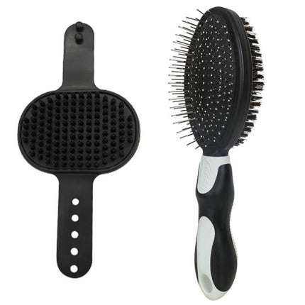 2 Pack Pet Grooming Brush Set Deshedding Double Sided Comb Massage Brush-Black