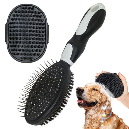 2 Pack Pet Grooming Brush Set Deshedding Double Sided Comb Massage Brush-Black