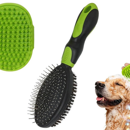 2 Pack Pet Grooming Brush Set Deshedding Double Sided Comb Massage Brush-Black