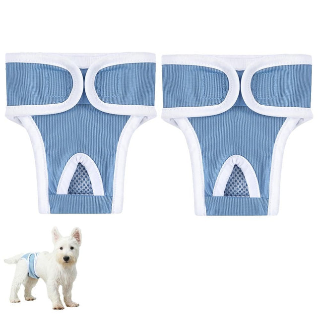 2pcs Dog Diapers Reusable Washable Nappy Wraps Panties for Pets Period Underpants-Blue S