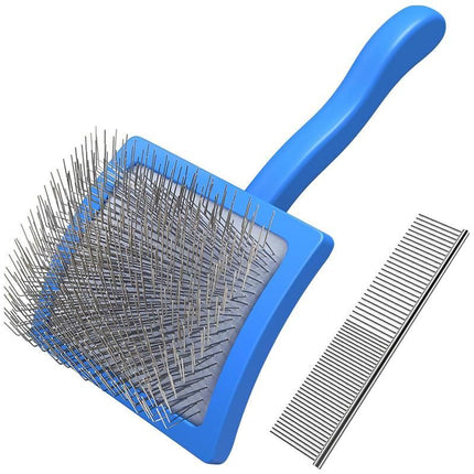 2Pcs Dog Slicker Brush & Comb Set for Grooming Detangling & Hair Removal-Blue