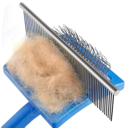2Pcs Dog Slicker Brush & Comb Set for Grooming Detangling & Hair Removal-Blue