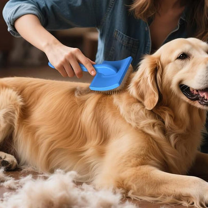 2Pcs Dog Slicker Brush & Comb Set for Grooming Detangling & Hair Removal-Blue