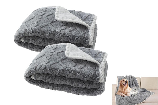 2pcs Pet Blanket for Couch Protection Water Resistance Cats Dogs Blanket for Furniture Protector-Grey M