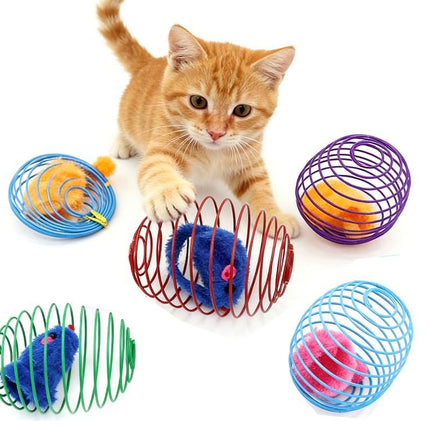 5Pcs Cat Spring Balls Toys Stretchable Rolling Balls Cat Spring Toys for Kitten