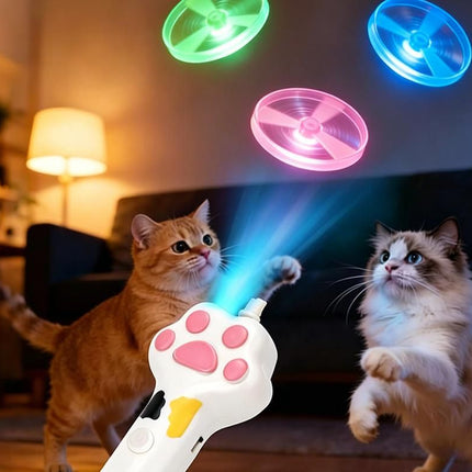 Cat Toy Disc Launcher Cat Fetch Toy Cat Disc Launcher with Lights-White
