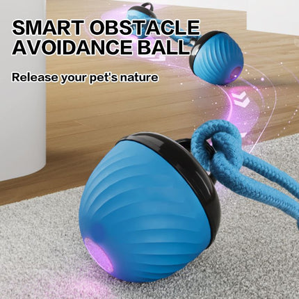 Electric Rolling Pet Ball for Cats and Dogs, Durable, Chew-Resistant, Rope-Knot, Squeaky, and Glowing Toy - Blue