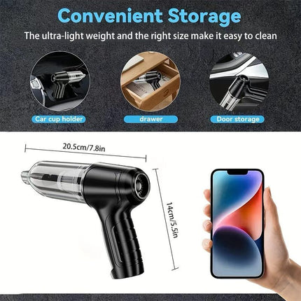 3-in-1 Cordless Handheld Vacuum Cleaner, Multifunction Car and Home Blower and Vacuum for Pet Hair, Window, and Keyboard Cleaning - Black