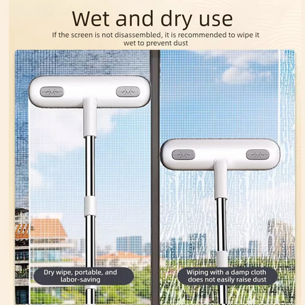 Extendable Window Screen Cleaning Brush , Wet Dry Use Screen Wiper for High-rise Window Carpet Sofa Pet Hair Cleaning
