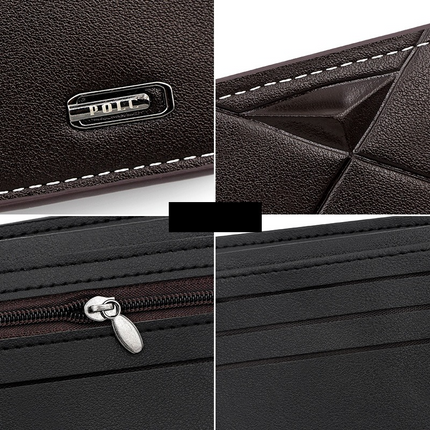 Men's Short Bifold PU Wallet, Geometric Embossed Billfold with Multiple Card Slots and Zipper Coin Pocket for Business and Casual Daily Use - Dark Brown