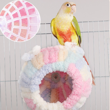 Thick Coral Fleece Winter Bird House with Plastic Frame & Metal Screw Hook for Budgies and Cockatiels - Blue