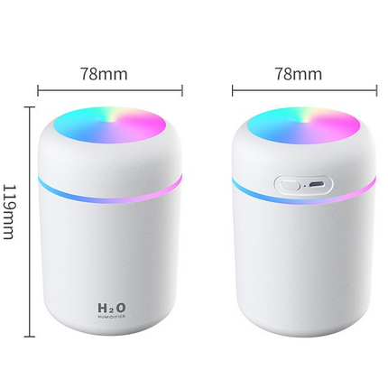 Mini Colorful Cup Humidifier, 300ml Portable USB Cool Mist Humidifier with 7-Color Night Light, for Car, Bedroom, Desk, and Office - White