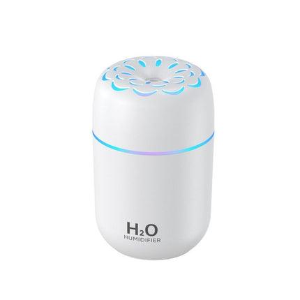 Flower Nozzle Mini USB Humidifier, 250ml Portable Cool Mist Humidifier with RGB Night Light, for Car, Bedroom, or Desk - White
