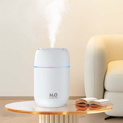Flower Nozzle Mini USB Humidifier, 250ml Portable Cool Mist Humidifier with RGB Night Light, for Car, Bedroom, or Desk - White