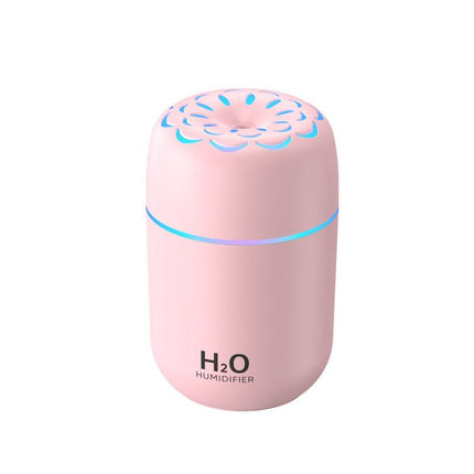 Flower Nozzle Mini USB Humidifier, 250ml Portable Cool Mist Humidifier with RGB Night Light, for Car, Bedroom, or Desk - Pink