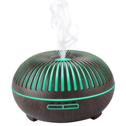 550ML Wood-Grain Aroma Diffuser and Humidifier with Bluetooth Speaker, 7-Color LED Night Light, Remote Control, Timer, and Auto Shut-Off – Dark Wood
