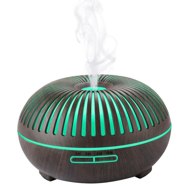 550ML Wood-Grain Aroma Diffuser and Humidifier with Bluetooth Speaker, 7-Color LED Night Light, Remote Control, Timer, and Auto Shut-Off – Dark Wood