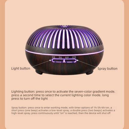 550ML Wood-Grain Aroma Diffuser and Humidifier with Bluetooth Speaker, 7-Color LED Night Light, Remote Control, Timer, and Auto Shut-Off – Dark Wood