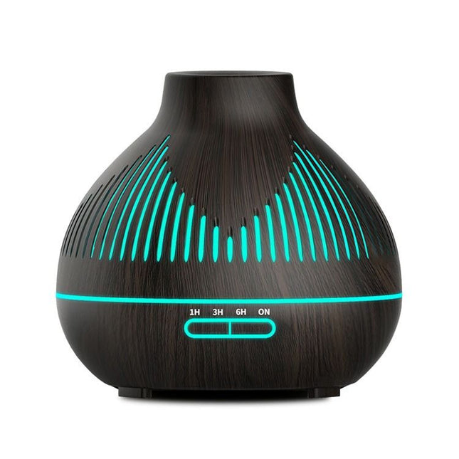 (2-Pack) 500mL Wood-Grain Ultrasonic Diffuser and Humidifier, 7-Color LED Night Light with Timer, for Home, Bedroom, or Office (10–30㎡) – Dark Wood
