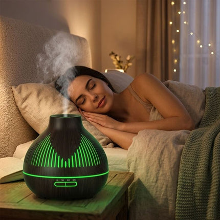 (2-Pack) 500mL Wood-Grain Ultrasonic Diffuser and Humidifier, 7-Color LED Night Light with Timer, for Home, Bedroom, or Office (10–30㎡) – Dark Wood