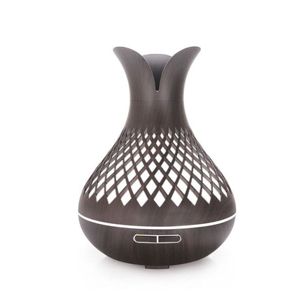 500ML Diamond Hollow Wood Grain Diffuser Humidifier, 7-Color LED Night Light, Remote Control, Timer, Continuous & Intermittent Mist - Dark Wood