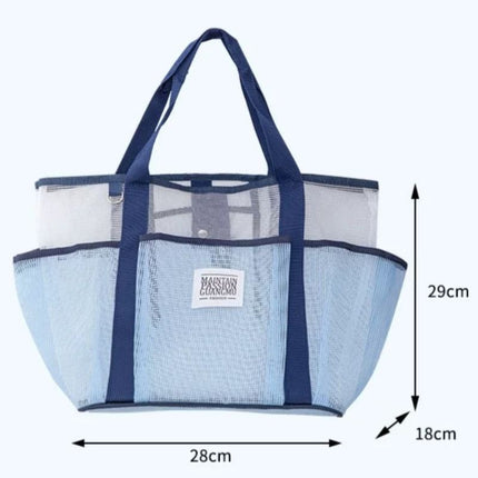 Multi-Pocket Mesh Beach Swim Bag, Dry/Wet Separation, Large Capacity Gym Tote with Bonus Mini Round Mesh Pouch - Beige