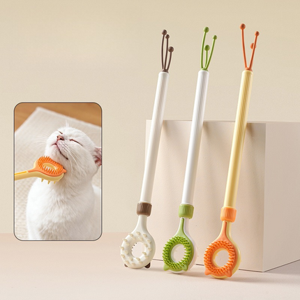 3-in-1 Retractable Pet Scratching Stick, Double-Sided Cat Massage Comb for Cat Grooming—Brown