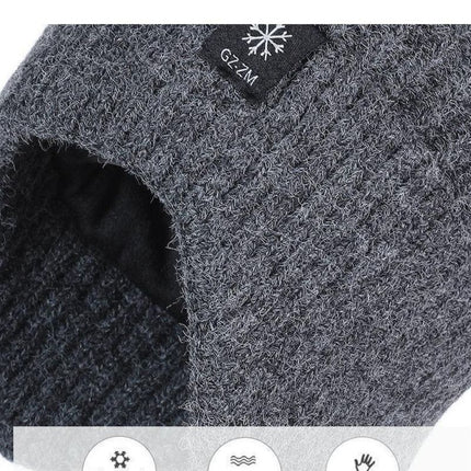 Men's Fleece-Lined Ear Protection Knit Beanie, Warm Thick Winter Hat for Dad or Grandpa—Black