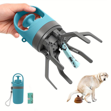 Blue - 6-Claw Portable Pet Poop Picker, Outdoor Pet Poop Pick-Up Tool, Plus a Free Roll of Trash Bags