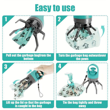 Blue - 6-Claw Portable Pet Poop Picker, Outdoor Pet Poop Pick-Up Tool, Plus a Free Roll of Trash Bags